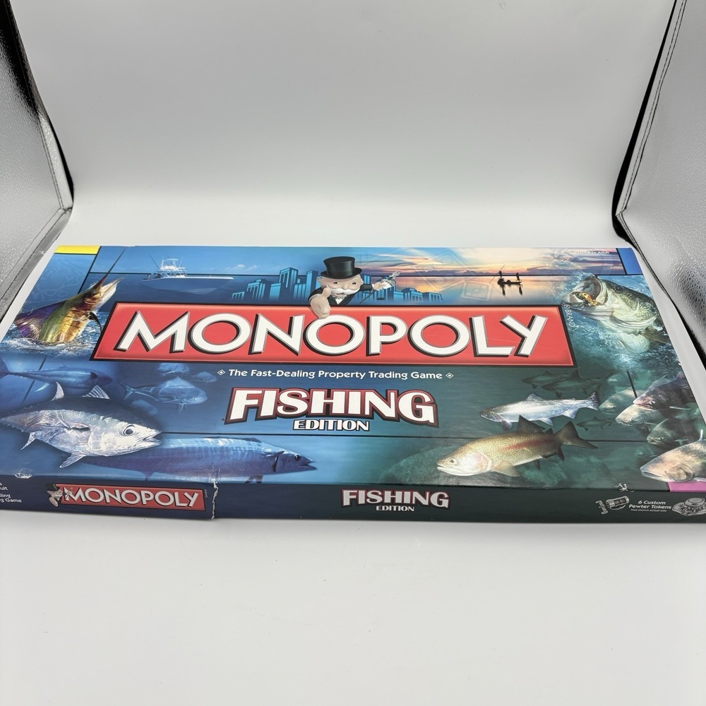 Monopoly Fishing Edition COMPLETE USAopoly 2009 Outdoors Fish Ocean Lake Rare